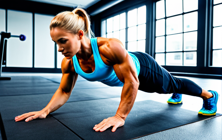 Mastering the Push-Up**

"A determined athlete, fully clothed in workout gear, performing a perfect push-up with proper form in a bright, modern gym, appropriate attire, safe for work, perfect anatomy, correct proportions, professional photography, high quality, focus on form and muscle engagement, family-friendly."

**