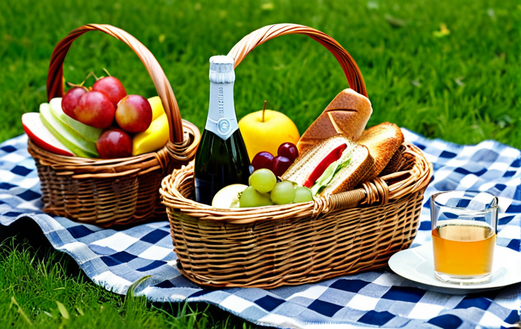 Elegant Picnic Basket**

"A beautifully arranged picnic basket on a checkered blanket in a sunny park, fully clothed, appropriate content, safe for work. The basket is wicker with leather straps, filled with gourmet sandwiches, fruit, and a bottle of sparkling cider. Perfect anatomy, natural proportions, high-resolution photography, professional, modest, family-friendly. Focus on the basket's details and the inviting food arrangement."

**