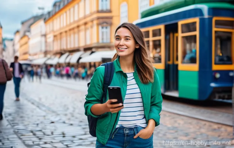 혼자 여행 팁 - **Urban Solo Explorer:** A confident young woman, dressed in stylish but practical travel attire (co...