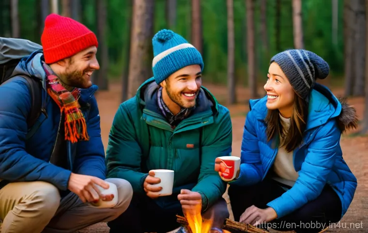 캠핑 커뮤니티 - **Prompt 1: Campfire Connection**
"A diverse group of five adults, ranging in age from late 20s ...