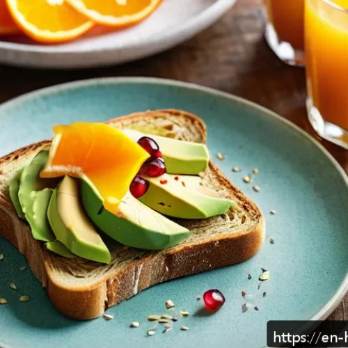 Home 31 주말 브런치 메뉴 - A close-up of a vibrant brunch table featuring a slice of sourdough toast generously spread with cre...