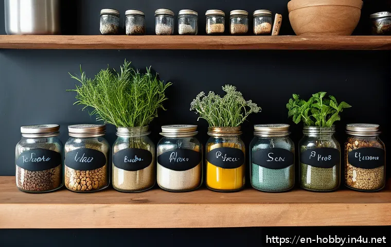 DIY 재활용 아이디어 - A cozy kitchen scene featuring a variety of clean glass jars repurposed as stylish storage container...