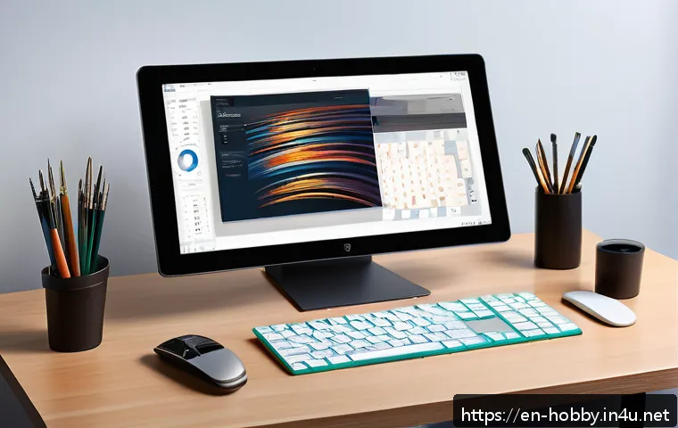 디지털 페인팅 도구 - A digital artist’s creative workspace featuring a sleek, modern digital painting software interface ...